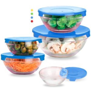 Set 05 Bowls de Vidrio Tápers Herméticos con Tapa 45V - Color Aleatorio